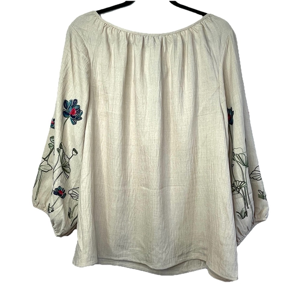 NWT Olivia & Martin Boho Embroidered Peasant Blouse Ballon Sleeves‎ Size 3X - Picture 5 of 11